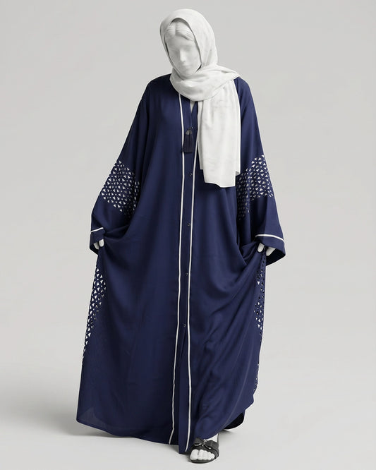 Navy Elegance Cutwork Abaya