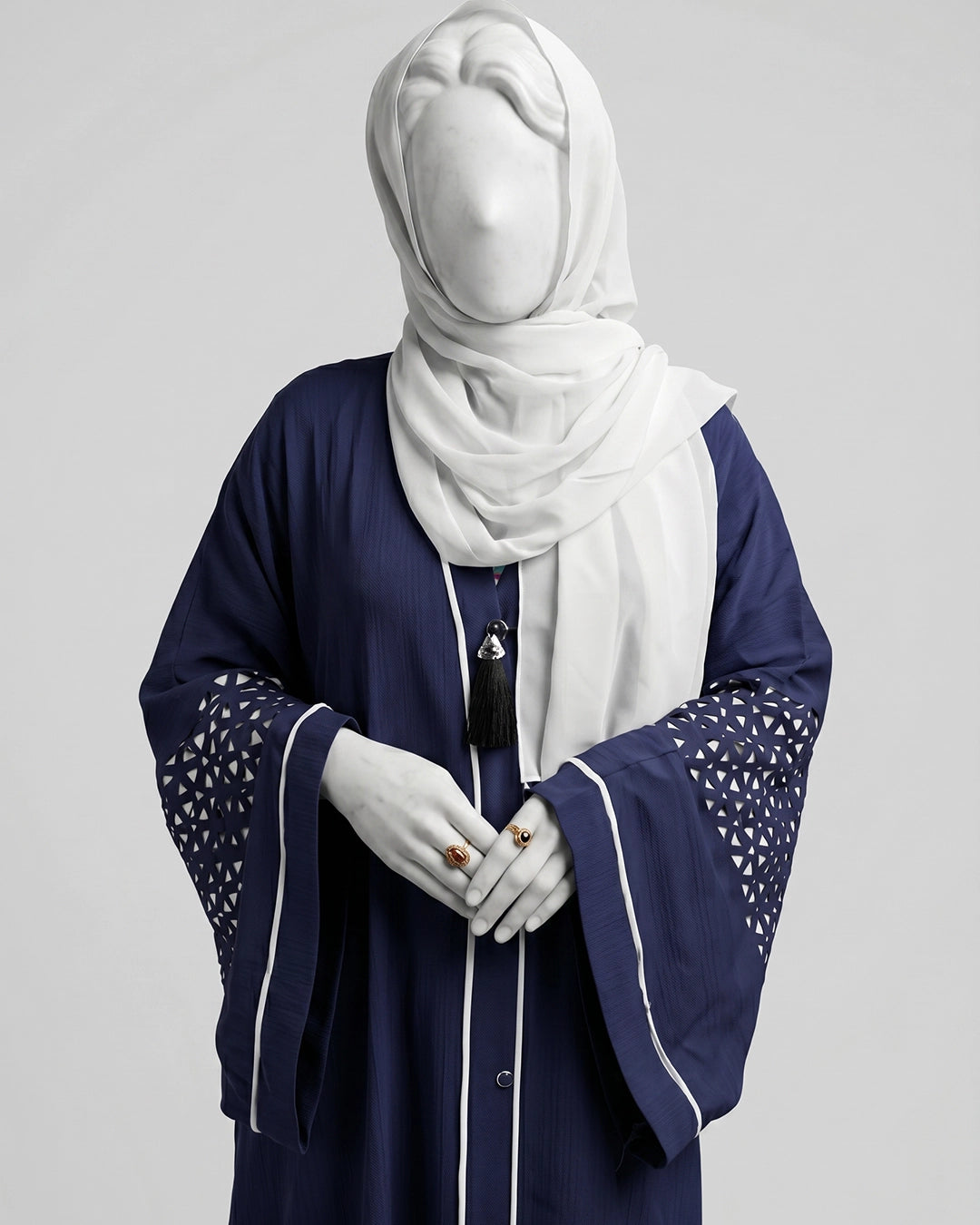 Navy Elegance Cutwork Abaya